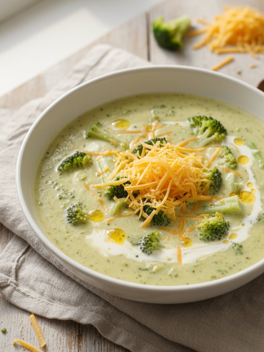 AI-bild: Cheddar-broccolisoppa