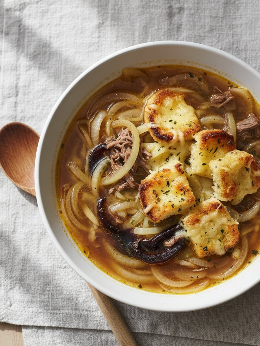 AI-bild: Fransk löksoppa LCHF