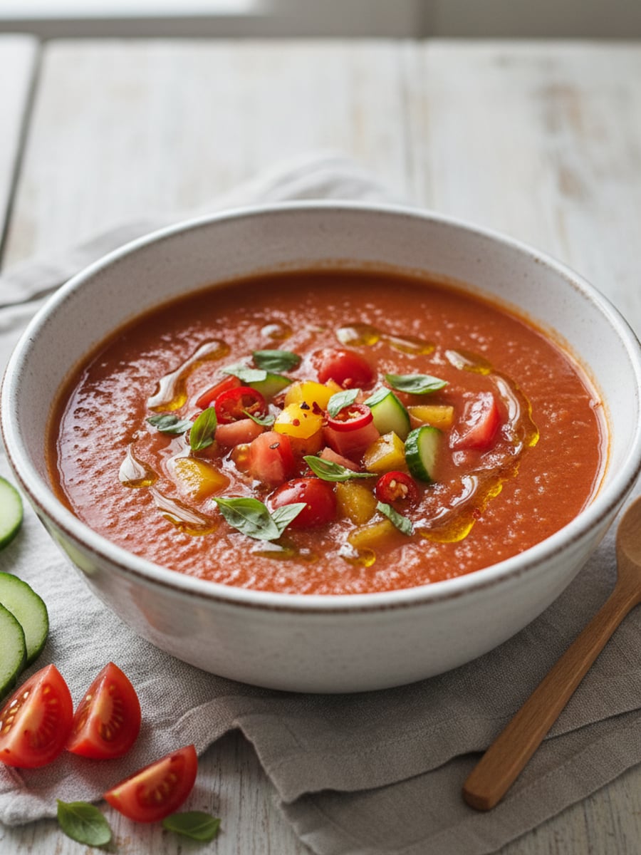 AI-bild: Gazpacho (kall tomatsoppa)
