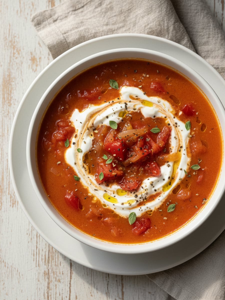 AI-bild: Tomatsoppa med crème fraîche