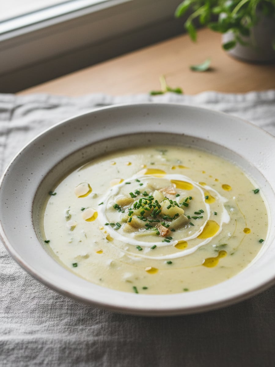 AI-bild: Vichyssoise LCHF (kall rotselleri-purjolökssoppa)
